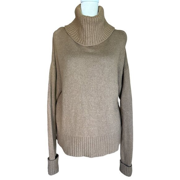 Anthropologie‎ Oversized Sweater Size Medium Camel Tan Hi Lo Hem Wool Blend - Picture 1 of 6
